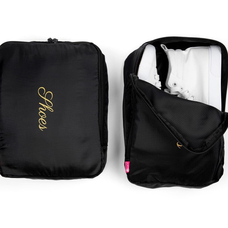 Miamica 2 Pc Travel Shoe Bag Packing Cube, Black, Shoes