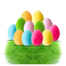 AKH® 12-Pack Flocked Easter Eggs with Green Grass Set | Foam Eggs for Crafts, Photo Props, Egg Hunts, Party Decor, Basket Fillers, Garden & Nest Decorations