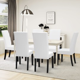 Easy-Going Dining Chair Covers Stretch Dining Room Chair Covers Set of 6, Parsons Chair Slipcovers for Dining Room, Ceremony, Banquet, White
