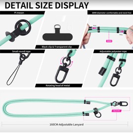 Adjustable Phone Crossbody Strap Pad, 160 CM Universal Phone Lanyard, Anti-Theft Cell Phone Neck Holder, Multifuctional Compatible with Most Smartphones (Green)