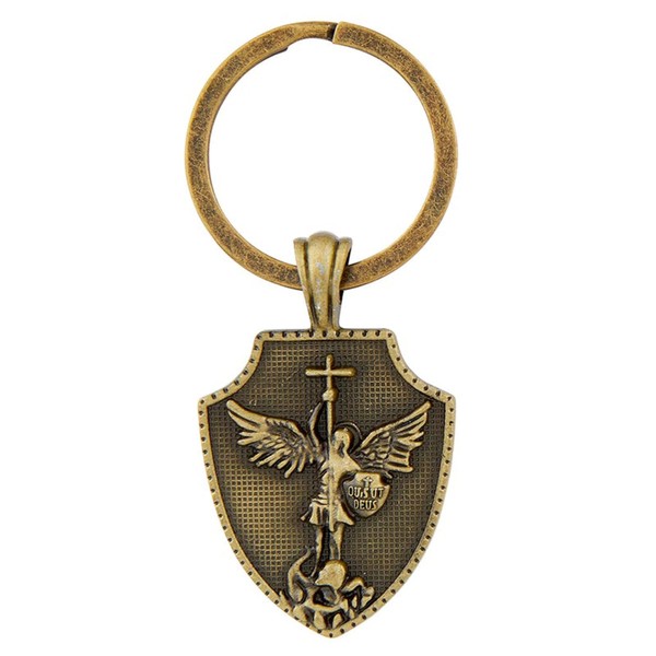 Needzo St Michael Shield Keychain, Archangel Key Accessory, Catholic Gifts,