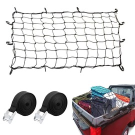 Cargo Net for Cars, 47.2 x 35.4 inches (120 x 90 cm), Luggage Net, Touring Net, Ceiling Roof Net, Rubber, Stretchable, Includes 12 Strong Hooks, Load Tightening Belts (6.5 ft (2.5 m) x 2 Pieces, Prevents Luggage Fall and Collapse, Cargo Secure Storage