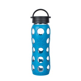 Lifefactory 22-Ounce BPA-Free Glass Water Bottle with Classic Cap and Protective Silicone Sleeve, Teal Lake