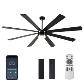 SHOWDI Ceiling Fan with Lights and Remote Control, 8 Blade App Commercial Industrial Ceiling Fan with Lights Reversible Stepless Brightness and Color Temperature(Black-Gold, 84 Inch)