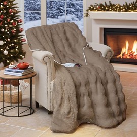 AEPINBH Electric Blanket, Soft Faux Rabbit Fur Bubble Heated Blanket with Dual Control 6 Heating Levels & 10 Hours Auto-Off, Machine Washable, Fast Heating, 84 * 90 Inch, Brown