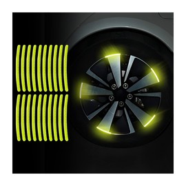 CGEAMDY 20 PCS Car Wheel Hub Reflective Sticker, Reflective Car Wheel Decorative Stripe Stickers, Anti-Scratch Reflective Stickers Car Motorcycle Wheel Safety Decorative Decals Universal(Green)