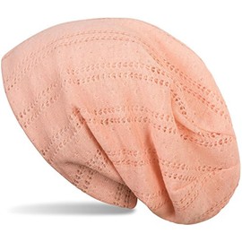 styleBREAKER Beanie Hat with Lace Knit Pattern, Vintage, Slouch, Long Beanie, Unisex, 04024095 - apricot