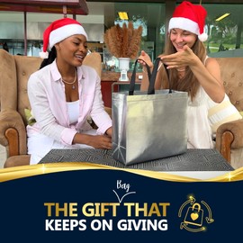 Nush Nush Silver Gift Bags Large Size – Set of 60 Silver Reusable Gift Bags in Bulk - Goodie Bags, Christmas Gift Bags With Handles, Party Favor Bags, Gift Bags For Small Business – 13Wx5Dx11H Size