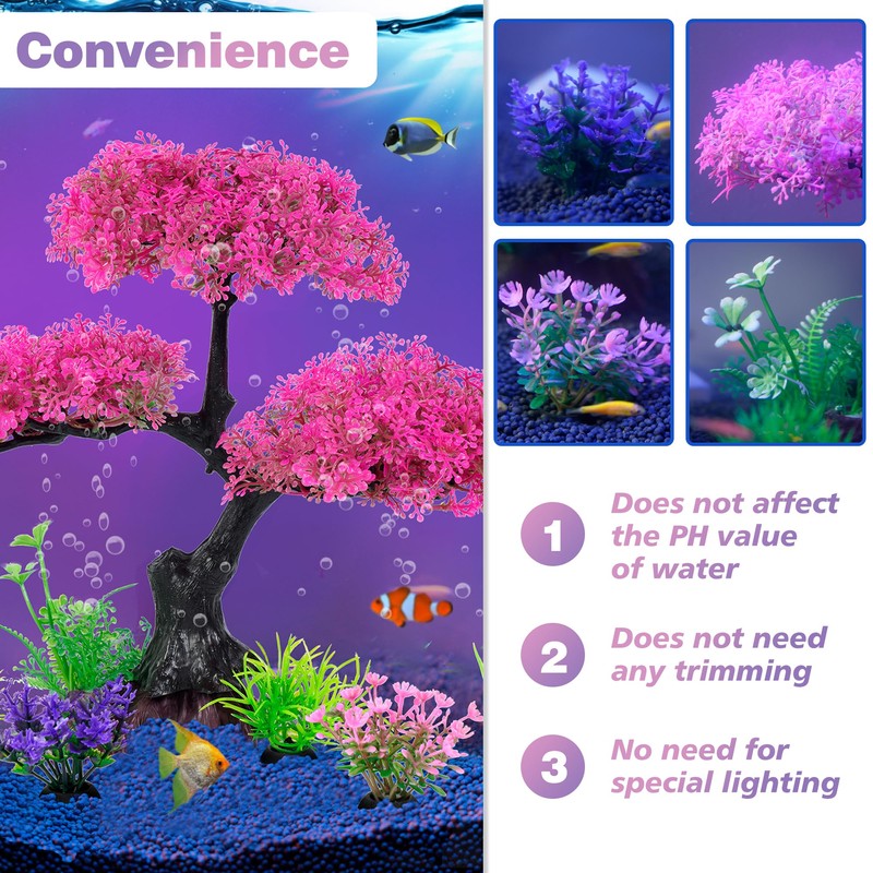 Ameliade Aquarium Artificial Plastic Plants Decoration, Pink Cherry Blossom Tree