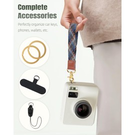 Uniclife Keychain Wristlet, Stretchy Key Chain for Car Keys, Braided Fabric Wristlet Keychain with 2 Key Rings Tether Tab & Phone Strap, Cute Wrist Lanyard Strap for Men & Women (Denim Multicolored)