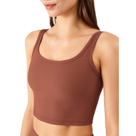 Chilylori Women's Seamless Sports Bra Workout Crop Top Tank Tops for Women Long Lined Sports Bra Ribbed Crop Top Fitness Bra Top Workout Tops for Women Sports Bra Bronze S
