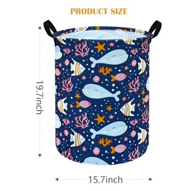 DUYIY Round Baby Laundry Hamper Storage Basket Organizer Hamper Storage Bins for Clothes Toys Box Nursery Hamper Gift Basket with Handles, Blue Whale