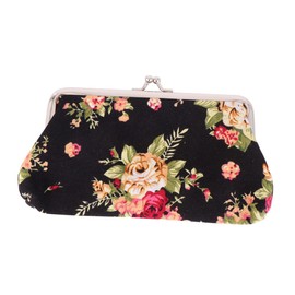 Healeved Vintage Floral Closure Wallet for Women Durable Canvas Coin Purse with Rose Pattern Stylish Clutch Bag for Coins Cards and Essentials Present for
