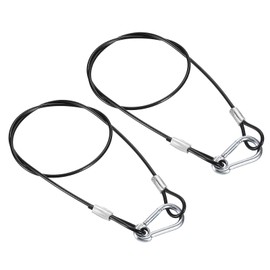PATIKIL Stainless Steel Safety Cable 27.6"/70cm, 2Pack 3mm Flexible Security Wire Rope Lock Double Loops with Hook for Stage Lighting Luggage, Black