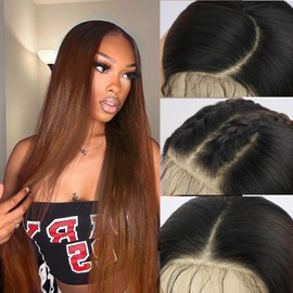 SUKRI Ombre Auburn Synthetic Lace Front Wig 26 Inch Long Straight Lace Front Wigs for Women Ombre Heat Resistant Fiber Lace Wig with Baby Hair Pre Plucked Wig for Daily Party Use