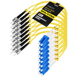 Foboiu OS1 LC to ST Fiber Patch Cable 0.5M(1FT), 8Pack ST to LC Singlemode Fiber Patch Cable, LSZH Duplex 9/125µm Jumper Optical Patch Cord Yellow for Media Converters