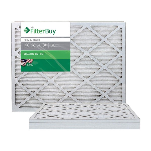 Filterbuy 20x25x1 Air Filter MERV 8, Pleated HVAC AC Furnace Filters (4-Pack, Silver)