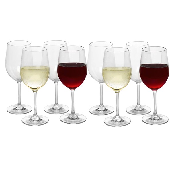 Unbreakable Stemmed Wine Glasses (Set of 8, 12oz ea)- Reusable Shatterproof Sangria and Wine Glassware - Perfect for Hosting Indoor Outdoor Summer Parties - Great Mother's Day, Birthday & Wedding Gift
