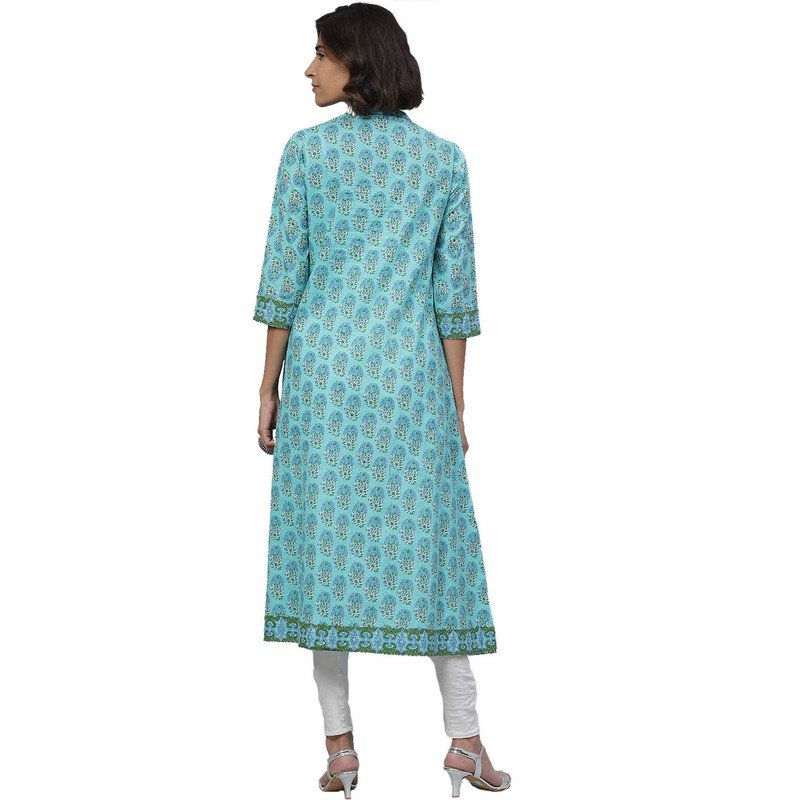 Yash Gallery Kurta - Algodón estampado floral para mujer, Azul,