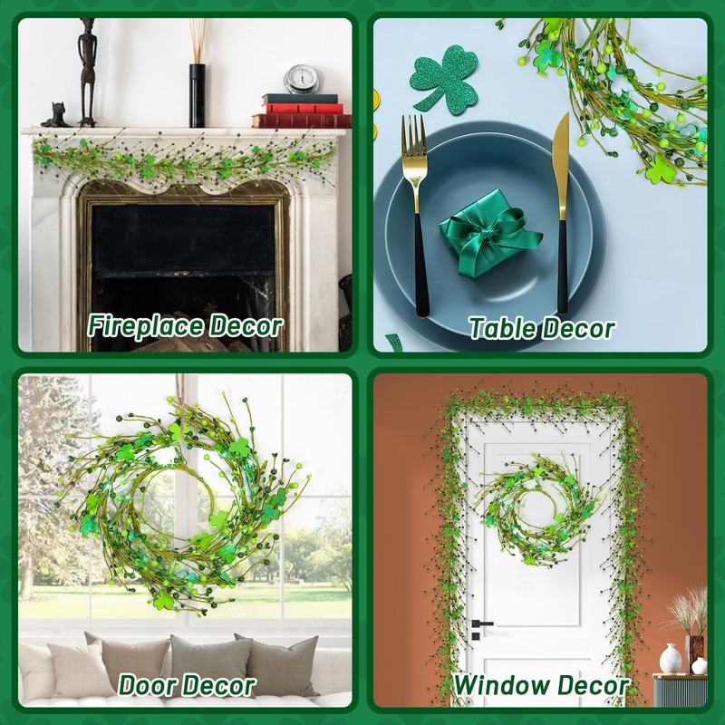 JUNEBRUSHS 5 FT St Patricks Day Garland with Lights, Artificial