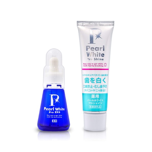 Medicated Pearl White Pro EX Plus 30ml & Medicated Pearl White Pro Shine 4.2 oz (120 g) (White Teeth/Whitening/Yellowing/Bourodour)