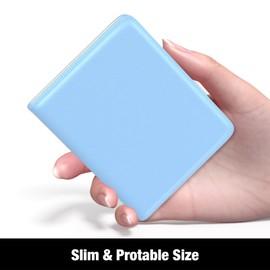 Rouidr Womens Wallet, RFID Small Slim Wallet for Women, Cute Bifold Leather Pocket Credit Card Holder Ladies Mini Purse with Zipper Coin Pocket & ID Window, Blue