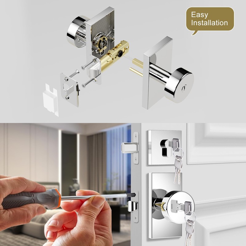 Newlaking Polished Chrome Exterior Door Knob with Deadbolt Set -