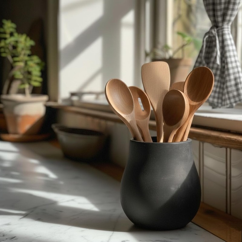 JIEMEI HOME Kitchen Utensil Holder, 6.61" Ceramic Rustic Utensil Crock