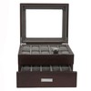 Tech Swiss Watch Box for 20 Espresso Grain Brown Solid