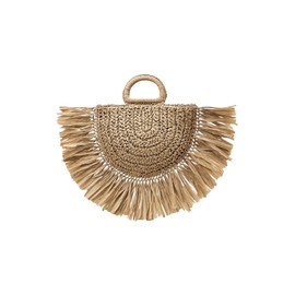 Floerns Women's Straw Bag Holiday Beach Vacation Fringe Trim Handbag Khaki One Size