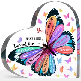 40th Birthday Acrylic Sign, 40 Year Old Birthday Gifts, Inspirational Butterfly Keepsake Sign for Women Men, Happy 40 Birthday Gifts Idea for Daughter Sister Coworker, Table Desk for Home