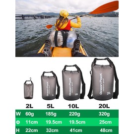 Henrycares Waterproof Dry Bag 20L 10L 5L, Sack with Phone Dry Bag and Long Adjustable Shoulder Strap Included, for Traval, Camping, Hiking, Swimming, Boating, Fishing (Black, 20L)