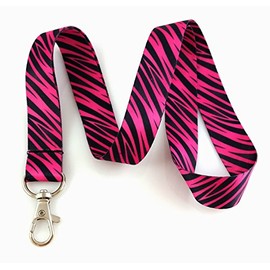 Hot Pink Zebra Animal Print Lanyard Key Chain Id Badge Holder
