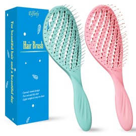 Elfirly Hairbrush 2-Pack, Curved Vented Detangler Brushes for Fine Hair, Long & Short Soft Bristles for Wet or Dry Hair, Ideal for Sensitive Scalps, Pain-Free Detangling of Knots for Women & Kids
