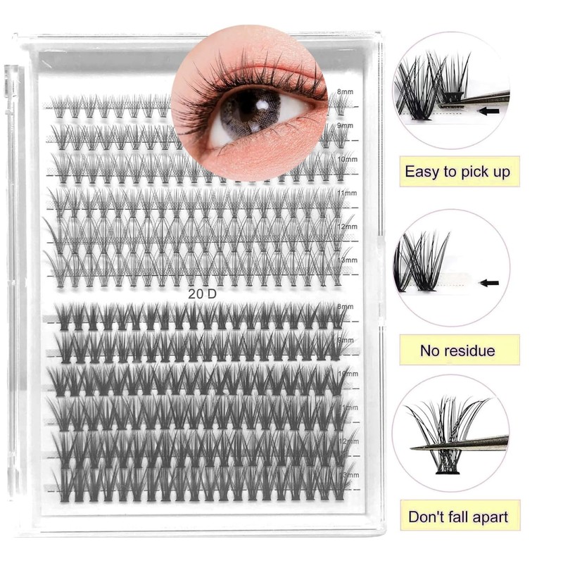 240pcs Cluster Lashes, 10&20D C Curl, Faux Mink, 8-13mm, DIY