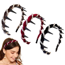 3 Pack Vintage High Cranium Artificial Pearl Hairband, Hair Bands for Women, Pearl Wave Headband with Teeth, Comfortable Elegant Headbands