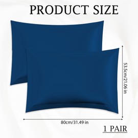 Luxury Satin Cushion Cover, Set of 2, Super Soft & Smooth Pillowcase, Protect Skin and Hair for Deep Sleep, Silk Pillowcase, Easy to Change, 50 x 80 cm (Blue Silk)