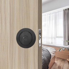 Betensh Keyless Pocket Door Lock - Round Sliding Door Handle, 2 Sided, 66mm Black