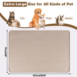 Bartuke Cat Food Mat, 40" x 28" Extra Large Silicone Pet Feeding Mat with Raised Edge Pet Placemat for Food and Water Bowl Non-Slip, Easy to Clean, Floor Protection (Khaki)