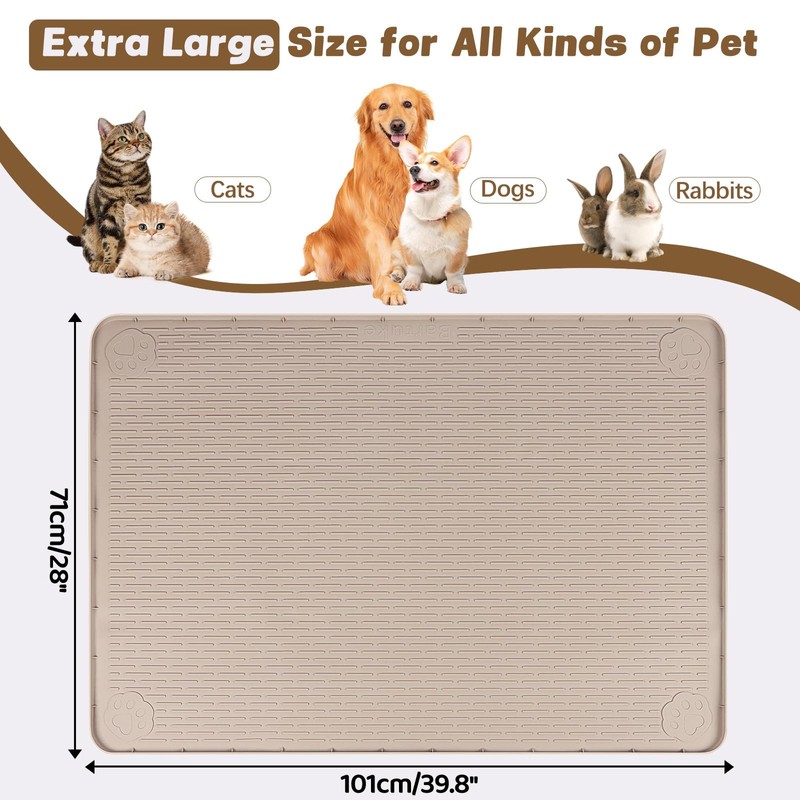 Bartuke Cat Food Mat, 40" x 28" Extra Large Silicone
