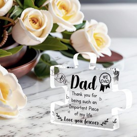 Yimofy Gifts for Dad Acrylic Puzzle Plaque Dad Gifts from Daughter Son, Christmas Father's Day Birthday Thanksgiving Day Gifts for Dad, Acrylic Puzzle Piece Ornaments Gift Ideas for Father from Kids