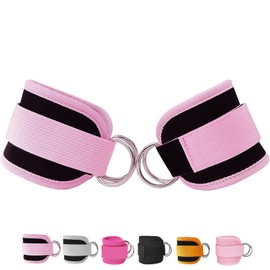 Langmeil Fitness Ankle Straps for Cable Machines, 2 Pack Comfortable Adjustable Padded Ankle Wrist Cuffs, Kickback Glute Workouts for Men Women, D-Ring Leg Straps with Neoprene Padding -Pink