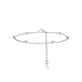 FOCALOOK Silver Anklets for Women Waterproof Stainless Steel Satellite Ankle Bracelet Adjustable Beaded Feet Chain Summer Leg Bracelets 8.5-10.5inch