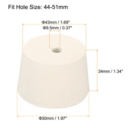 MECCANIXITY Rubber Tapered Plug 43mm to 50mm with Hole Test Tubes Bungs Stopper White for Lab Home 3 Pieces