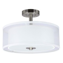 XiNBEi Lighting Semi Flush Mount Ceiling Light, 3 Light Close to Ceiling Light with Fabric Shade, 16" Drum Semi Flush Ceiling Light in Brushed Nickel for Living Room & Bedroom XB-SF1194-BN