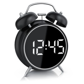 CSL - Wecker digital - Retro Design – lauter Glockenalarm - LED Anzeige – Akustiksteuerung – Zeit und Datum – Schlummerfunktion – Batteriebetrieb oder USB - ohne Ticken - schwarz