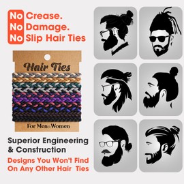EasYoung 10pcs Braided Hair Ties for Thick, Curly Hair - No Crease Coils for Men's Buns & Women's Long Hair