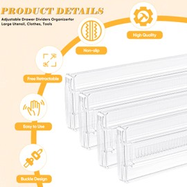 Starward Pack of 4 Plastic Drawer Dividers Adjustable Transparent Drawer Organiser Wardrobe Organiser for Bedroom, Chest of Drawers, Kitchen