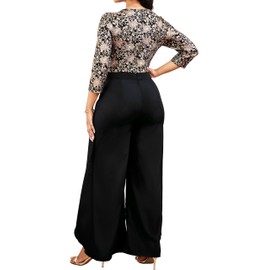 Yiershu Women sparkly jumpsuits Elegant 3/4 Sleeve Long Split Pants Overlay Party Club silk jumpsuit