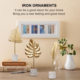 IMIKEYA 4pcs Gold Leaf Sculpture Statue with Base Metal Leaf Decorations Home Desktop Decorations Random Style